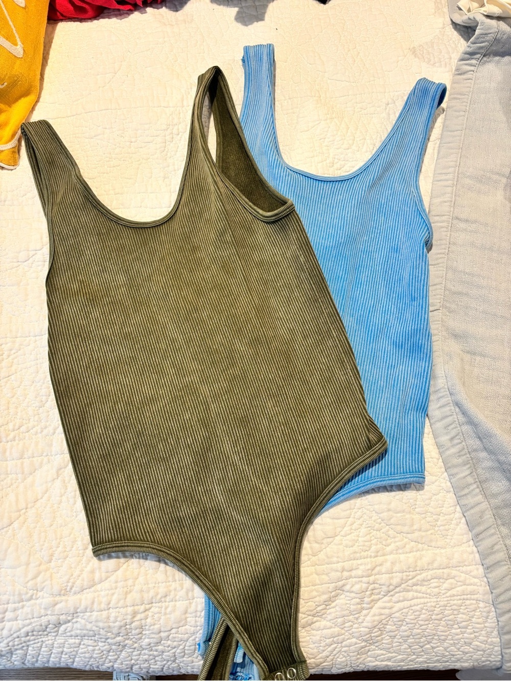 Forever 21 Olive Green & Light Blue Ribbed Bodysuit Set